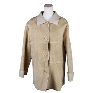 Vintage BKLE Genuine Leather Sherpa Lined Tan Coat Jacket Size XL